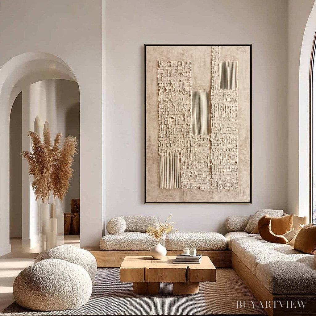 ARTOVITAS Urban Relic – Textured Minimalist Abstract Painting in Neutral Beige Tones - image 4