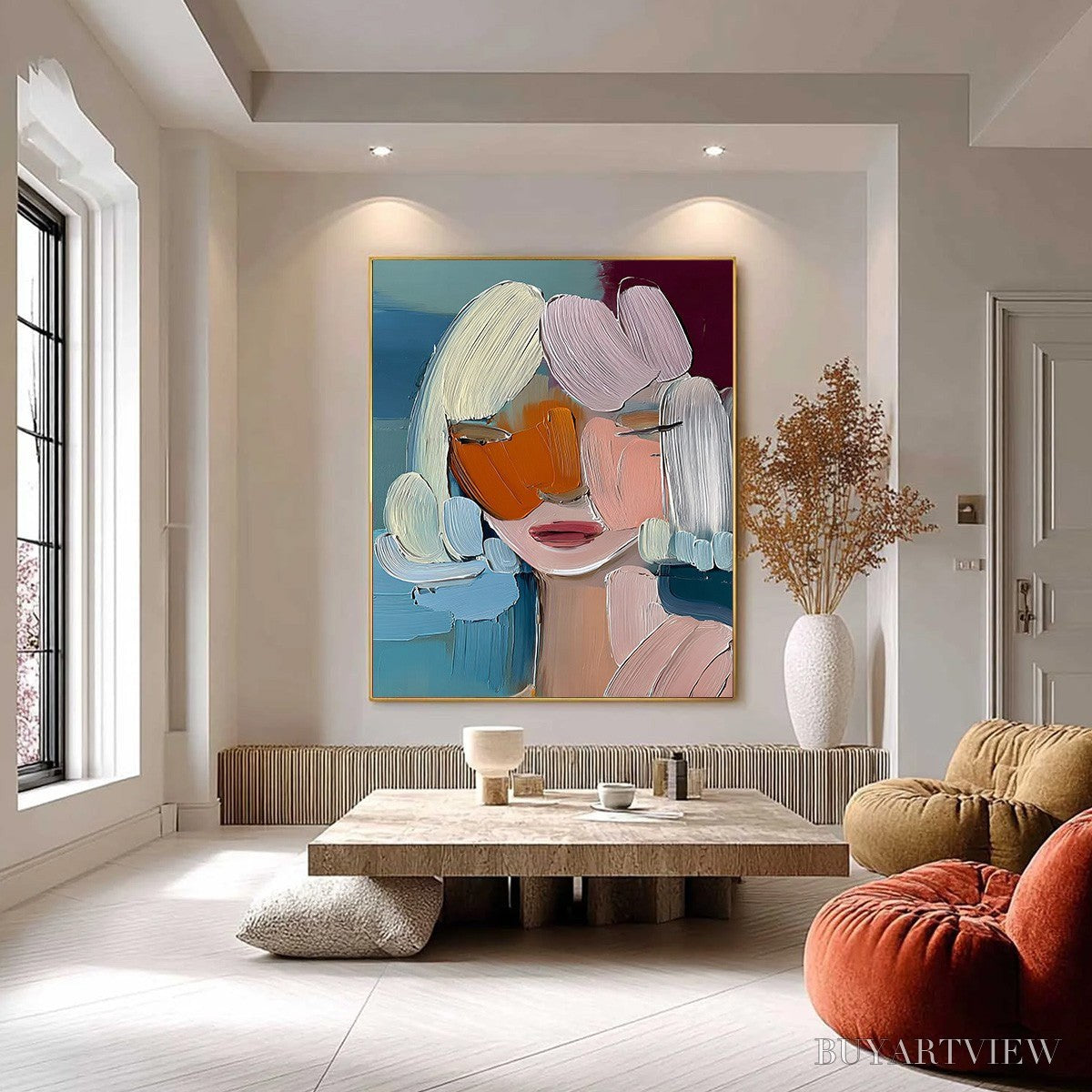 ARTOVITAS Vivid Muse – Textured Abstract Portrait Palette Knife Oil Painting - image 2