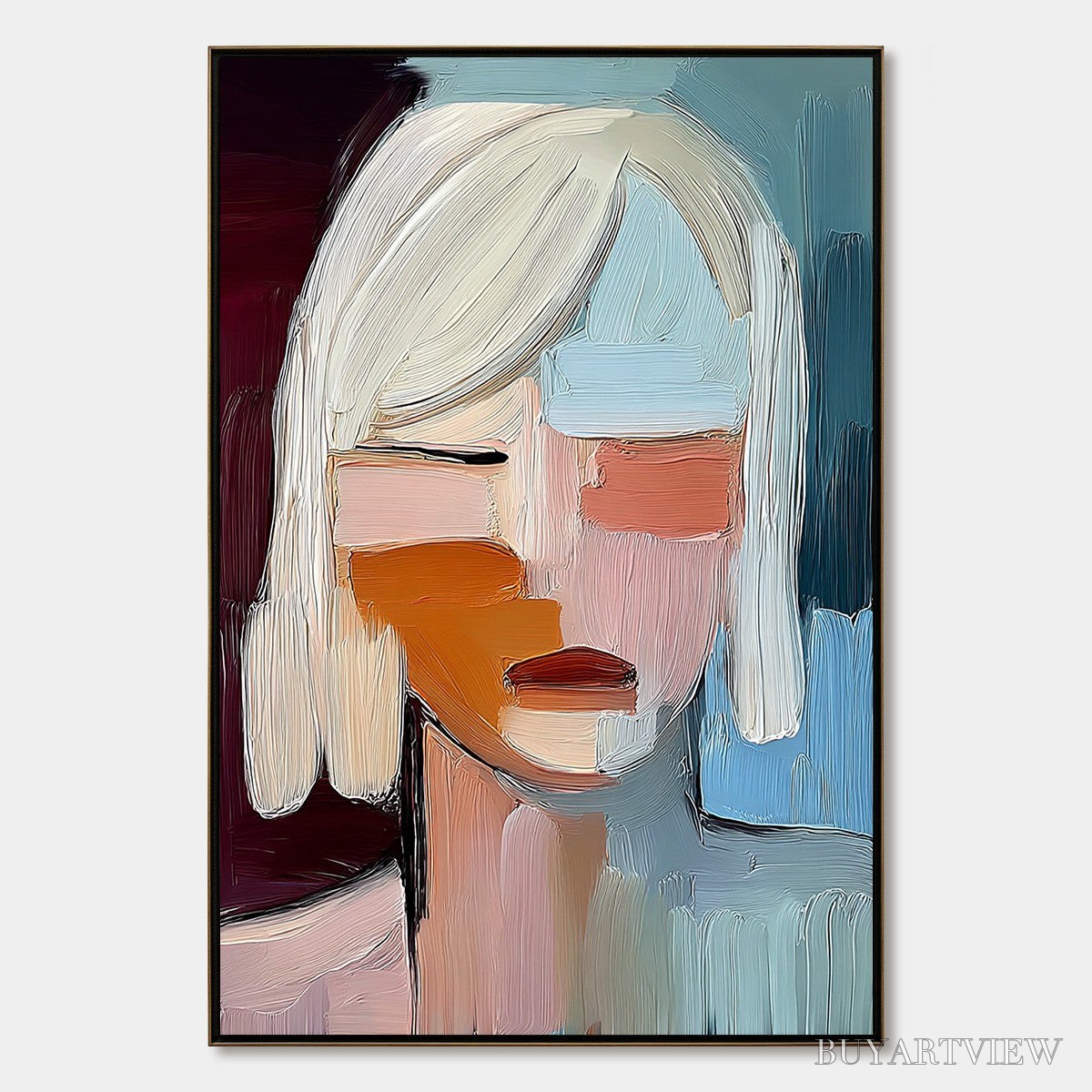 ARTOVITAS Inward Gaze – Expressive Abstract Portrait Oil Painting with Textured Brushstrokes - image 1
