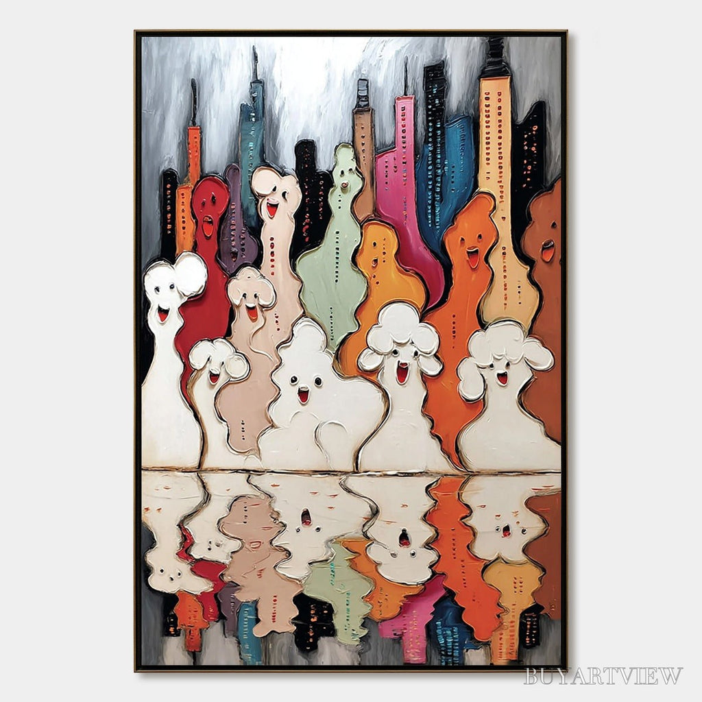 ARTOVITAS Concrete Carnival – Textured Abstract Cityscape Painting with Whimsical Figures - image 1