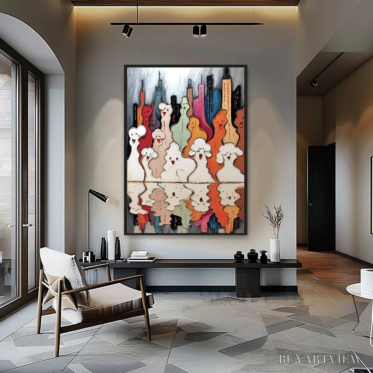 ARTOVITAS Concrete Carnival – Textured Abstract Cityscape Painting with Whimsical Figures - image 2