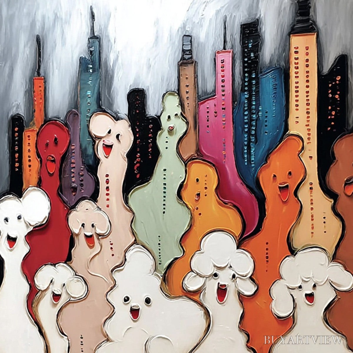 ARTOVITAS Concrete Carnival – Textured Abstract Cityscape Painting with Whimsical Figures - image 3