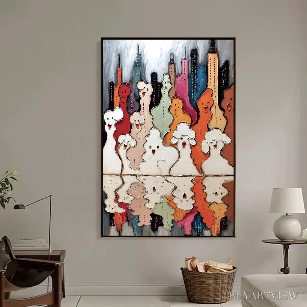ARTOVITAS Concrete Carnival – Textured Abstract Cityscape Painting with Whimsical Figures - image 6