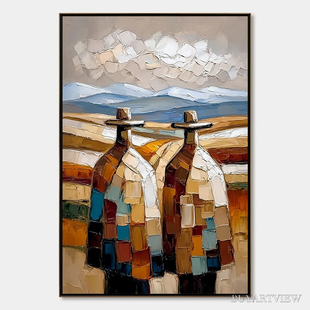 ARTOVITAS the Journeymen – Textured Impasto Painting of Two Figures in a Landscape - image 1