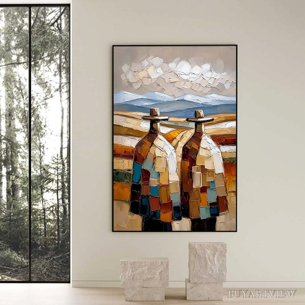 ARTOVITAS the Journeymen – Textured Impasto Painting of Two Figures in a Landscape - image 2