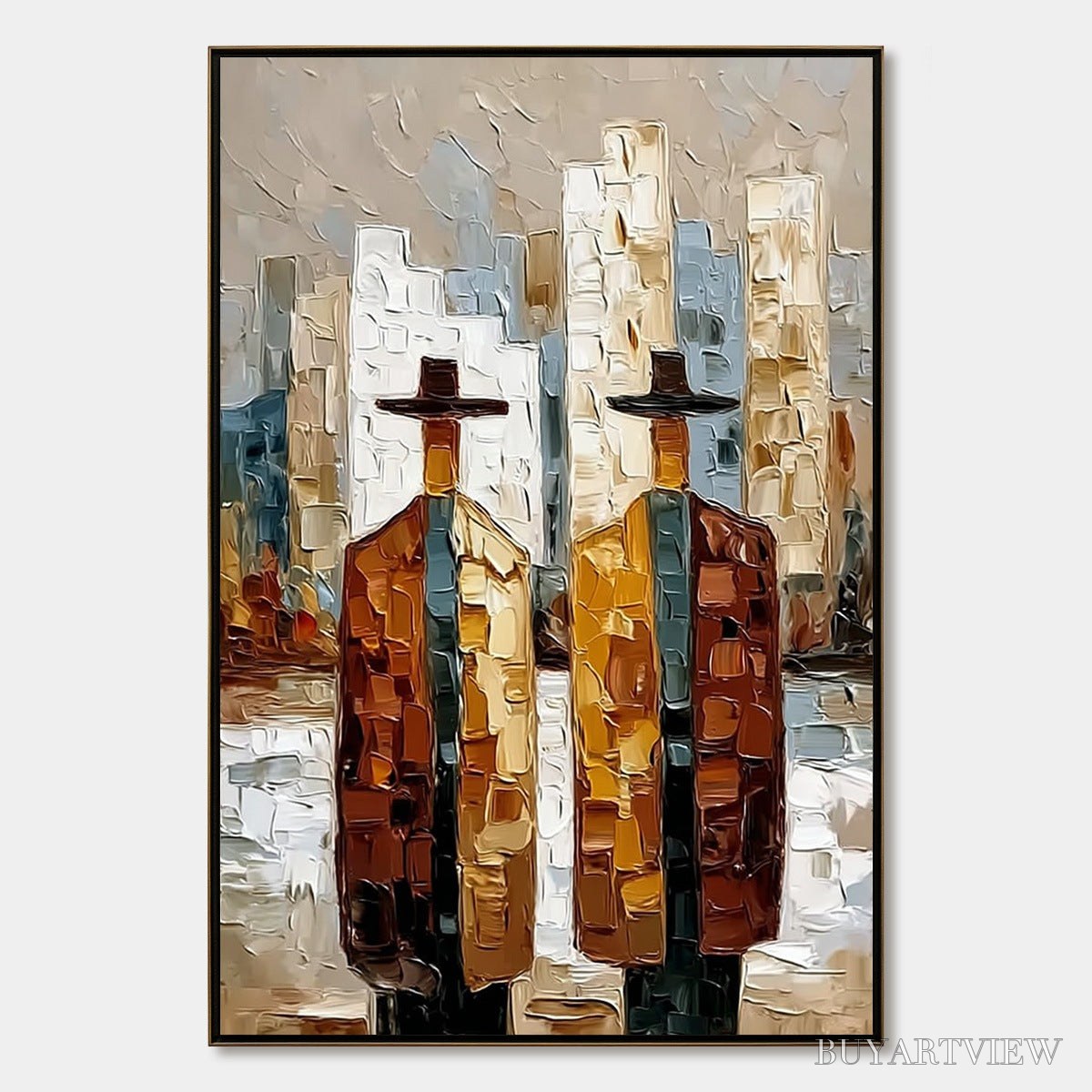 ARTOVITAS Metropolis Duo – Textured Palette Knife Painting of Figures in a City - image 1