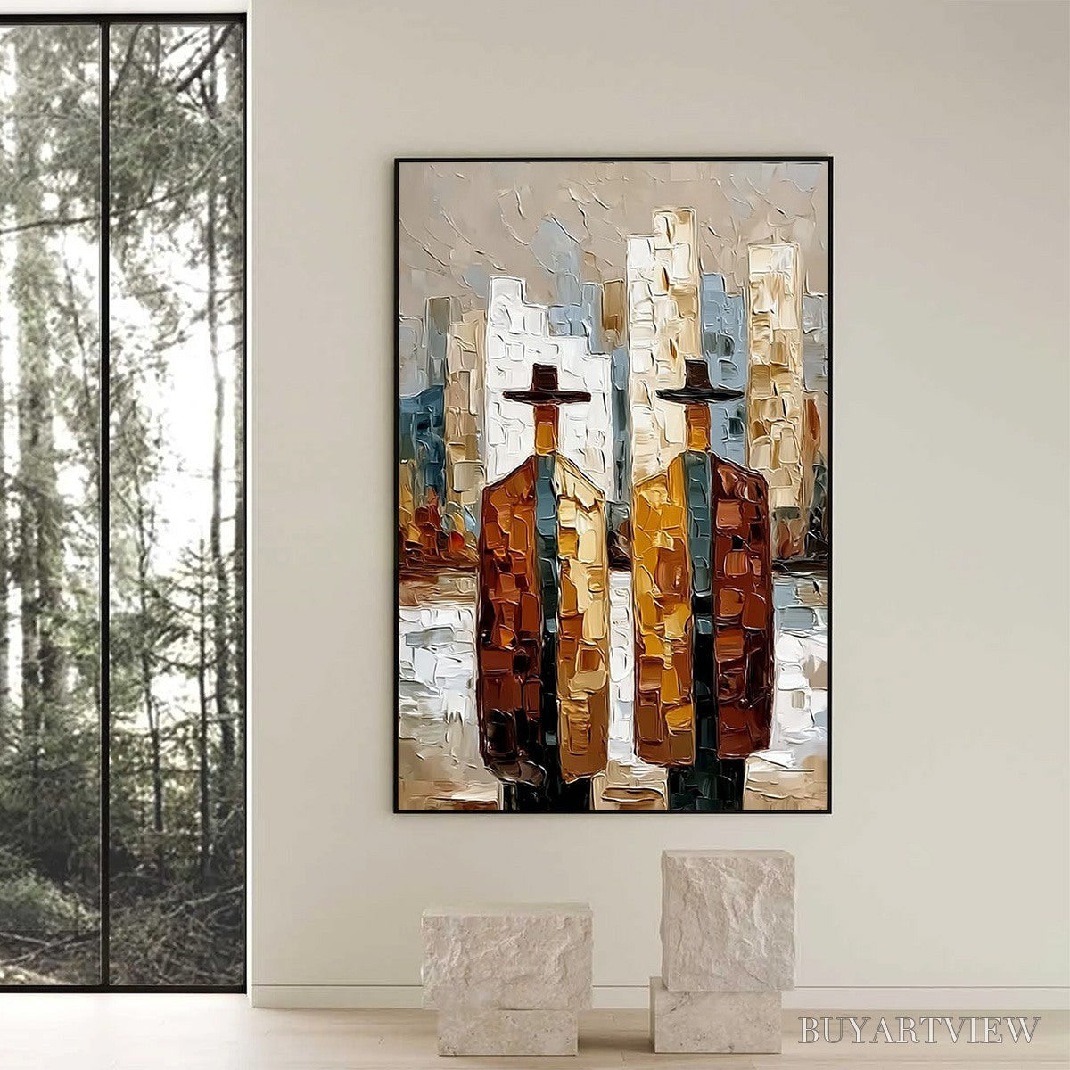 ARTOVITAS Metropolis Duo – Textured Palette Knife Painting of Figures in a City - image 2
