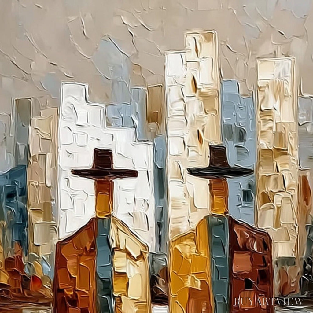 ARTOVITAS Metropolis Duo – Textured Palette Knife Painting of Figures in a City - image 3
