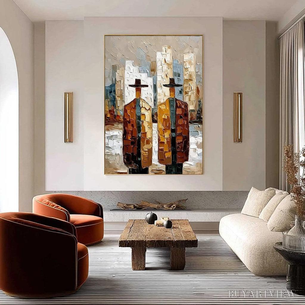 ARTOVITAS Metropolis Duo – Textured Palette Knife Painting of Figures in a City - image 4