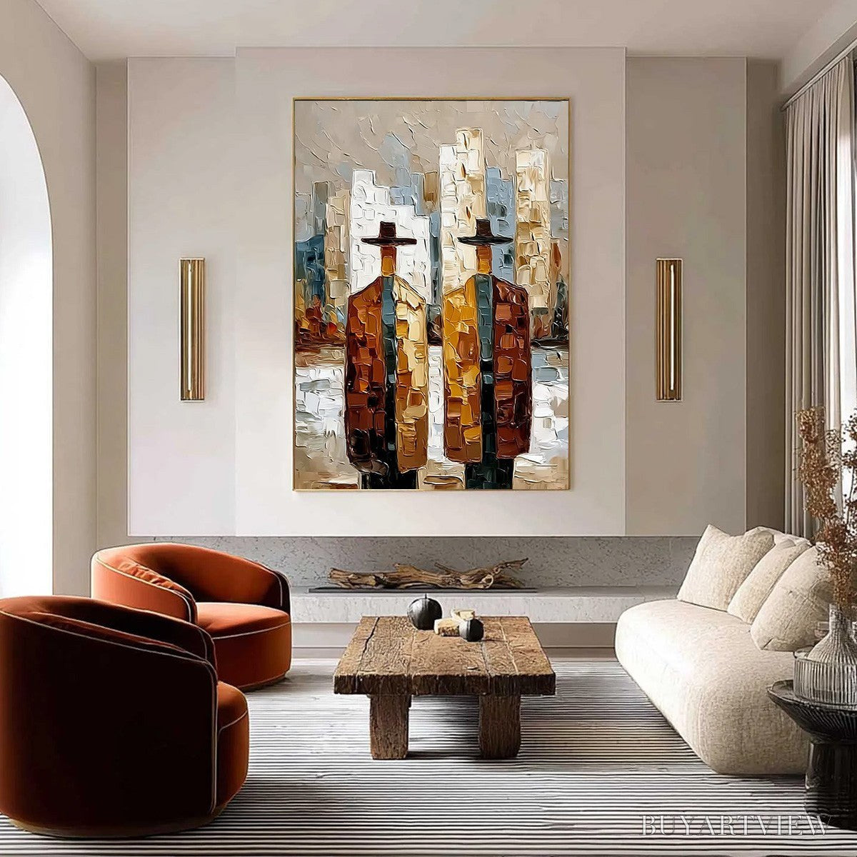 ARTOVITAS Metropolis Duo – Textured Palette Knife Painting of Figures in a City - image 4