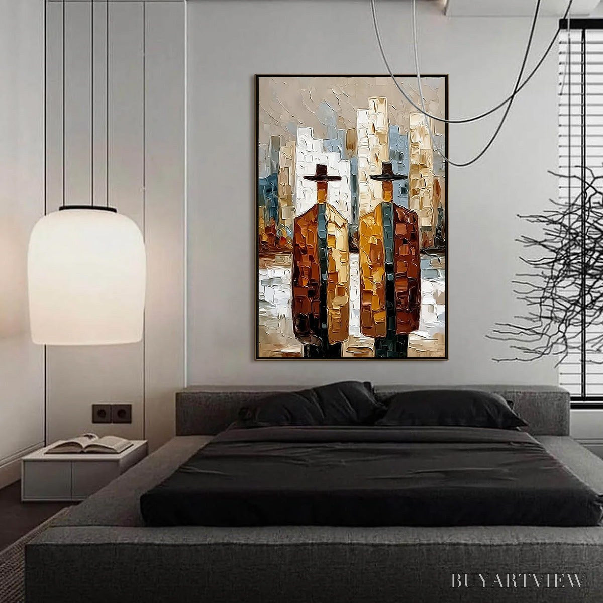 ARTOVITAS Metropolis Duo – Textured Palette Knife Painting of Figures in a City - image 6