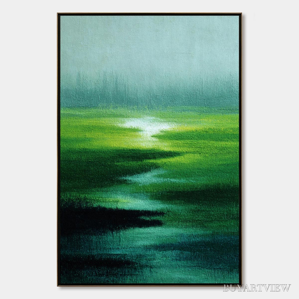 ARTOVITAS Verdant Reverie – Abstract Green Landscape Oil Painting - image 1