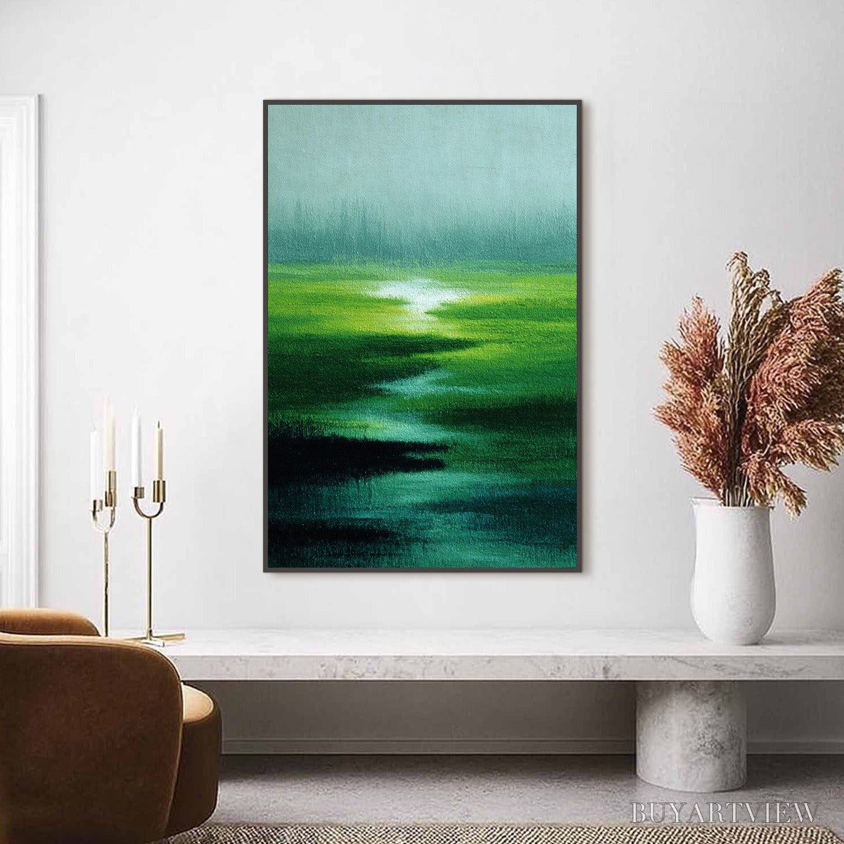 ARTOVITAS Verdant Reverie – Abstract Green Landscape Oil Painting - image 2