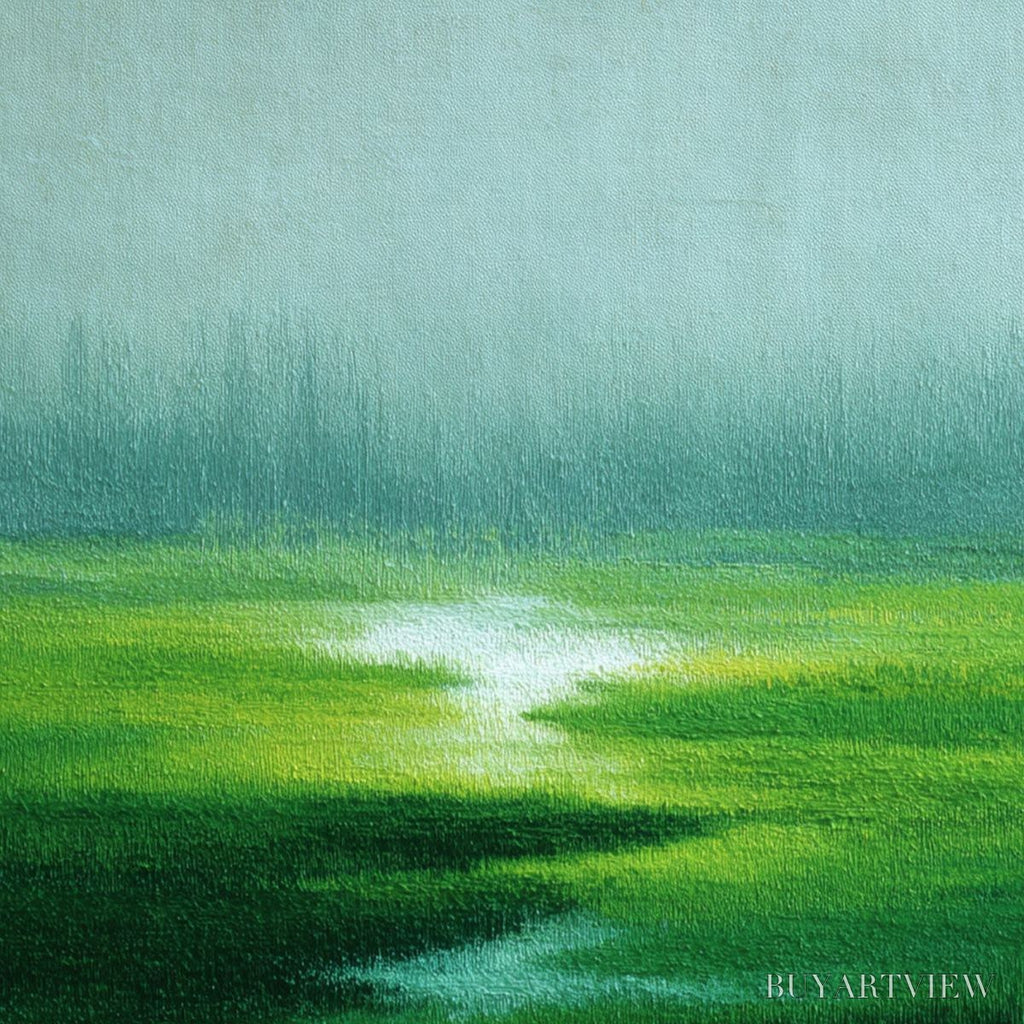 ARTOVITAS Verdant Reverie – Abstract Green Landscape Oil Painting - image 3