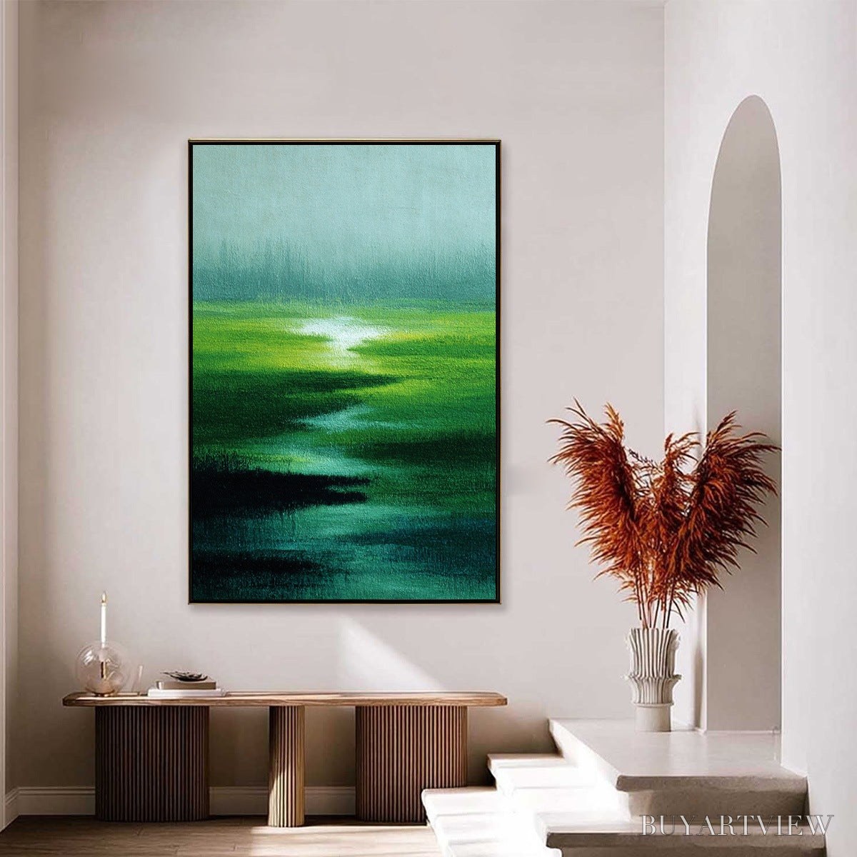 ARTOVITAS Verdant Reverie – Abstract Green Landscape Oil Painting - image 4