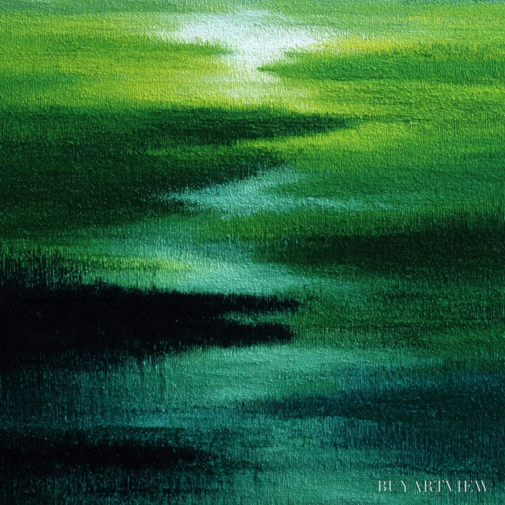 ARTOVITAS Verdant Reverie – Abstract Green Landscape Oil Painting - image 5