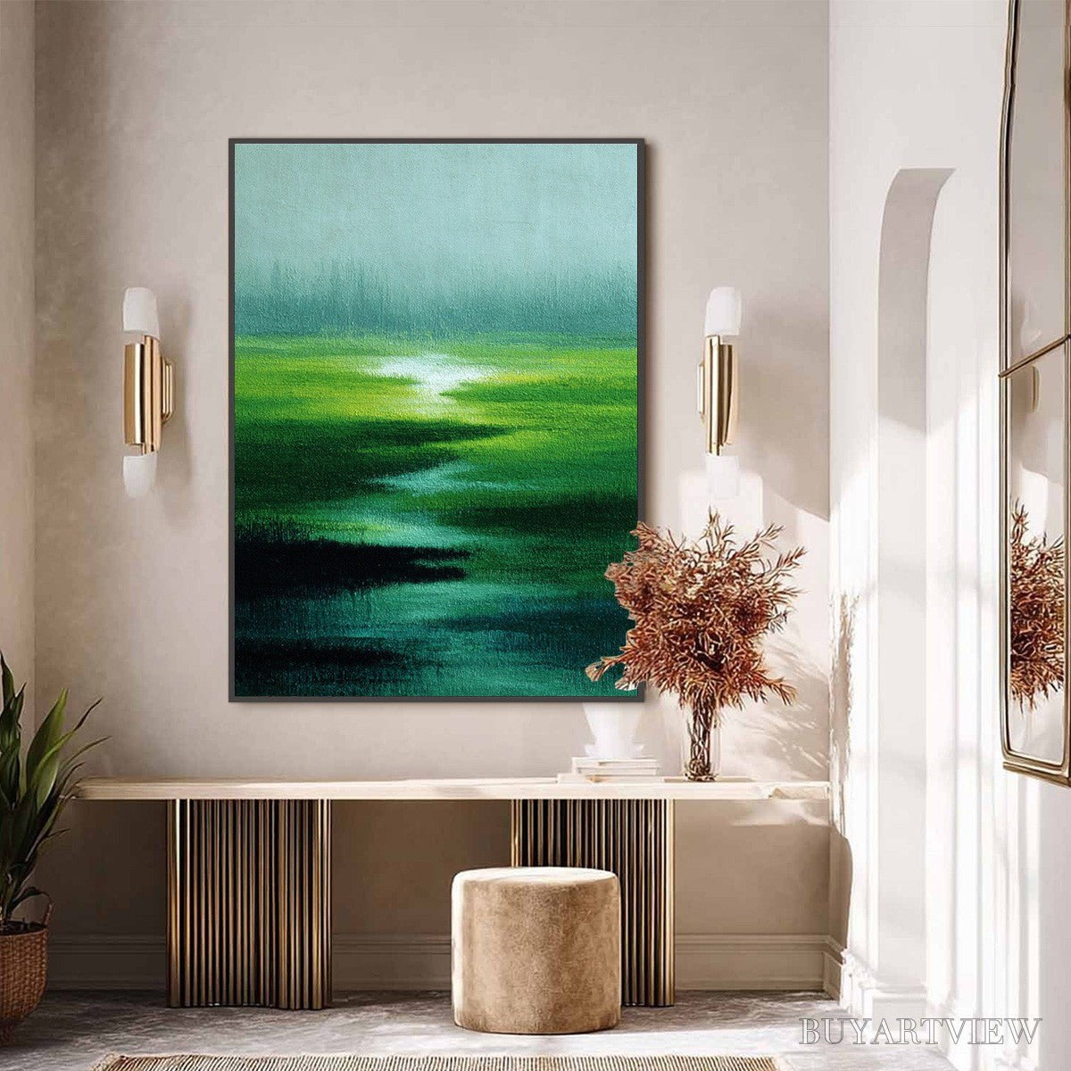 ARTOVITAS Verdant Reverie – Abstract Green Landscape Oil Painting - image 6