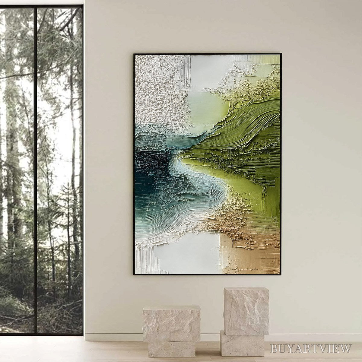 ARTOVITAS Verdant Path – Textured Wabi Sabi Abstract Landscape Painting - image 6