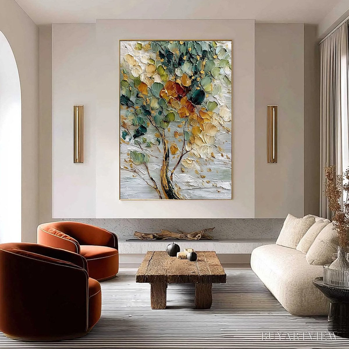 ARTOVITAS Emerald Jewel Tree – Textured Palette Knife Tree Painting with Golden Accents - image 2