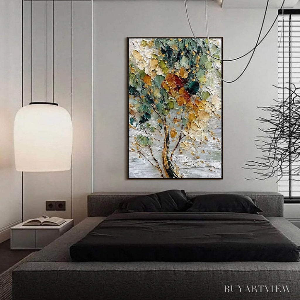 ARTOVITAS Emerald Jewel Tree – Textured Palette Knife Tree Painting with Golden Accents - image 4