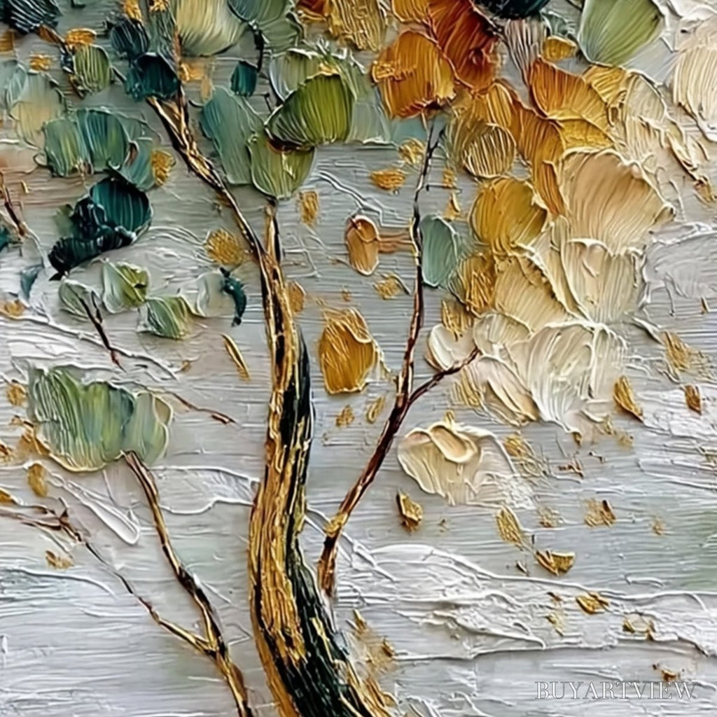 ARTOVITAS Emerald Jewel Tree – Textured Palette Knife Tree Painting with Golden Accents - image 5