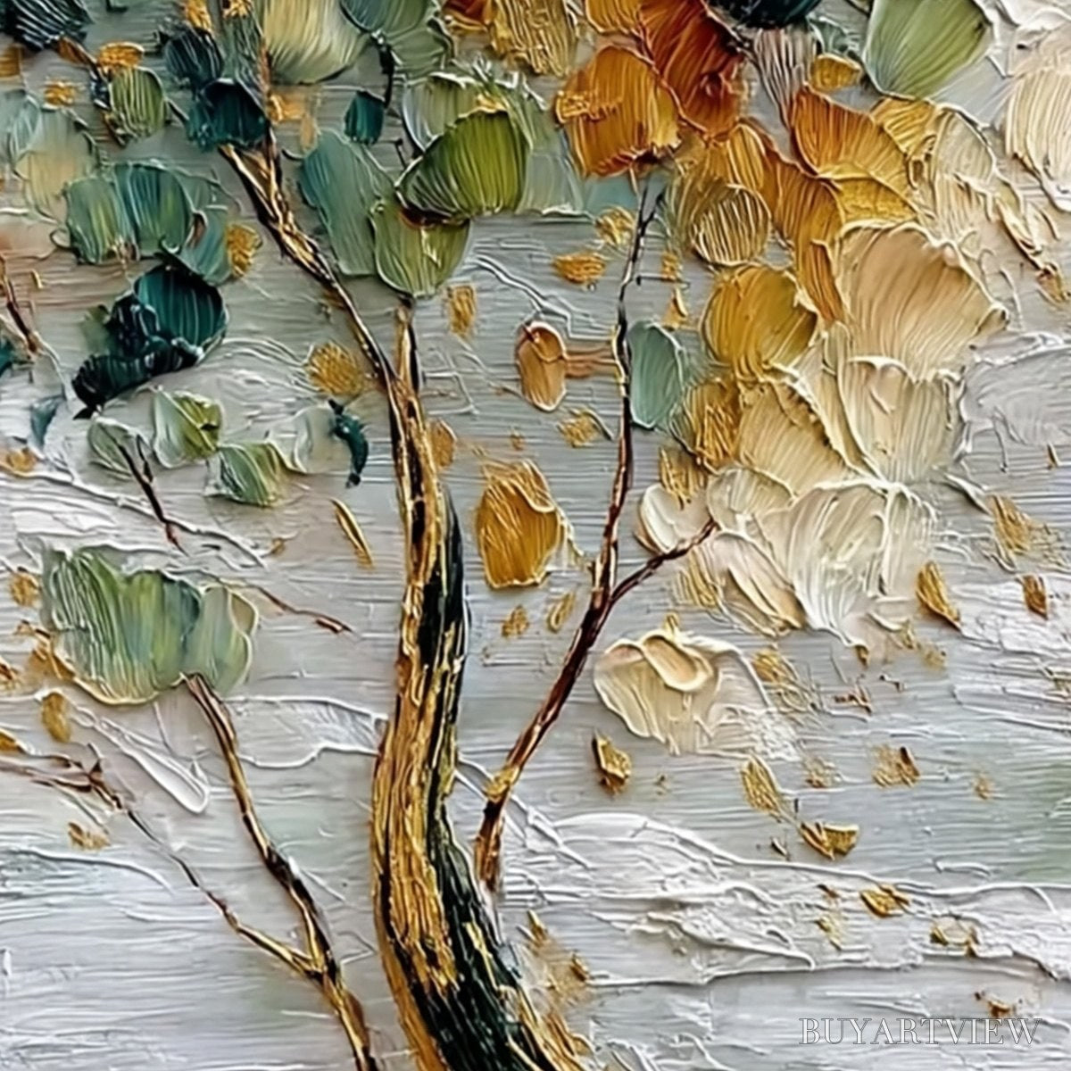 ARTOVITAS Emerald Jewel Tree – Textured Palette Knife Tree Painting with Golden Accents - image 5