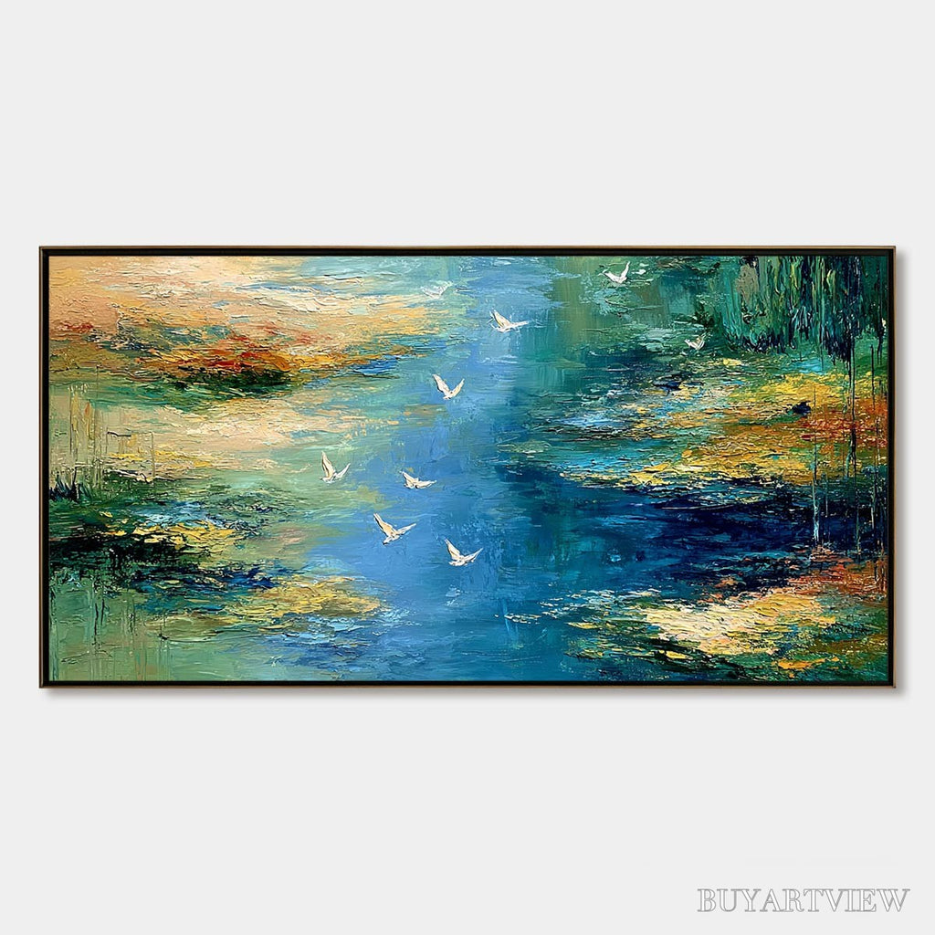ARTOVITAS Azure Journey – Textured Abstract River Landscape Painting - image 1