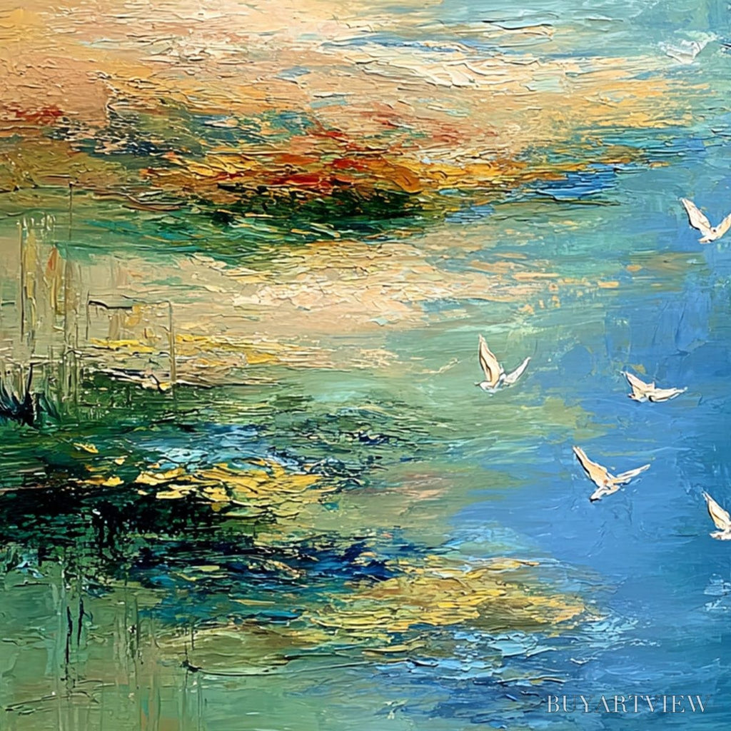 ARTOVITAS Azure Journey – Textured Abstract River Landscape Painting - image 3
