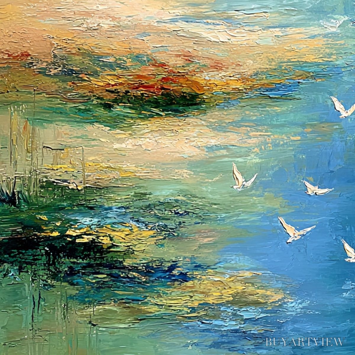ARTOVITAS Azure Journey – Textured Abstract River Landscape Painting - image 3