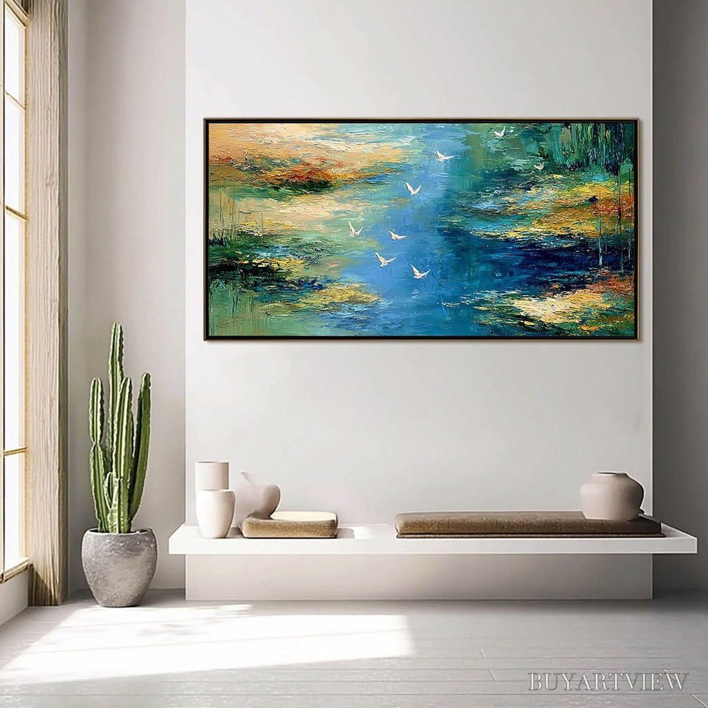 ARTOVITAS Azure Journey – Textured Abstract River Landscape Painting - image 4