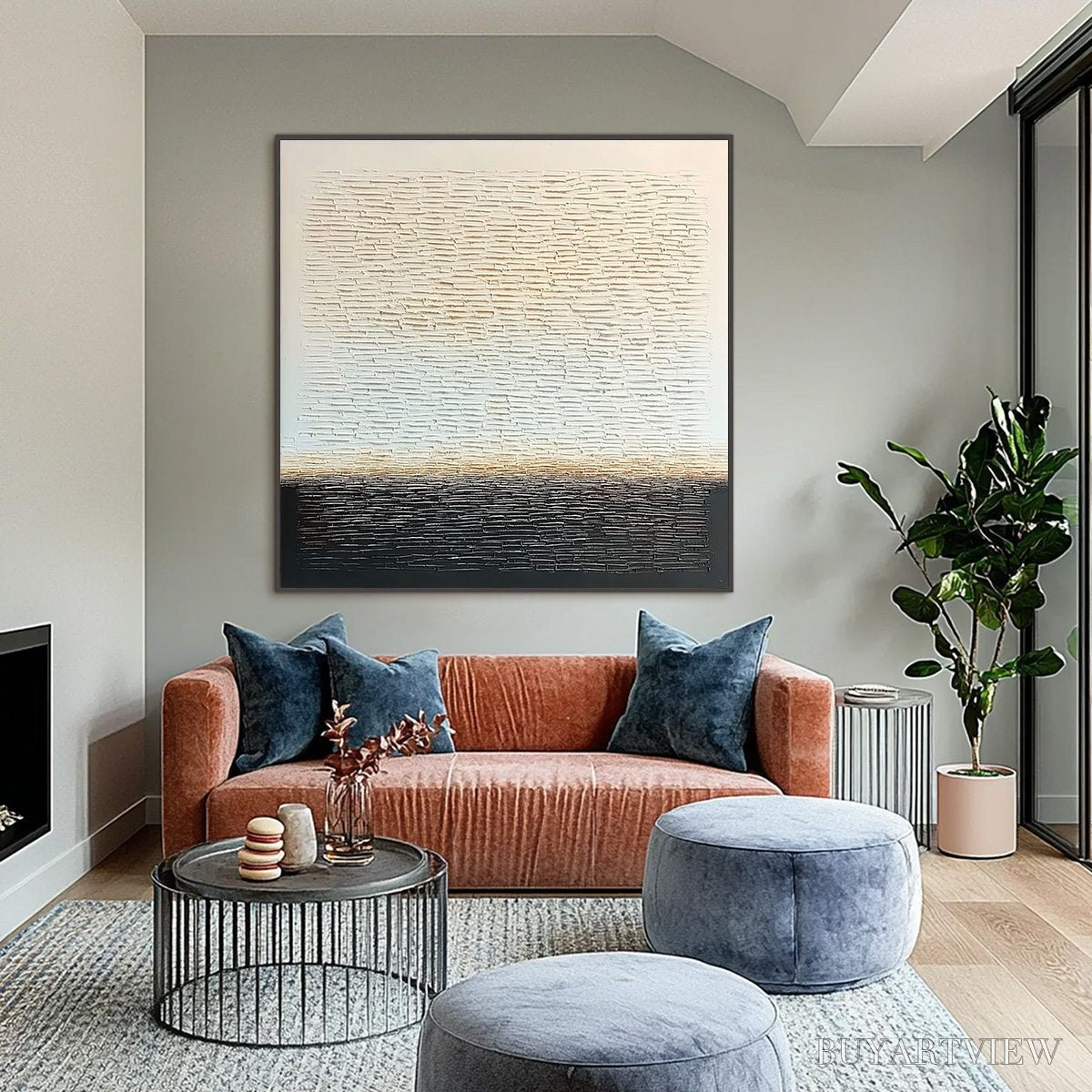 ARTOVITAS Echoes of Stillness – Large Square Textured Minimalist Abstract Painting - image 2