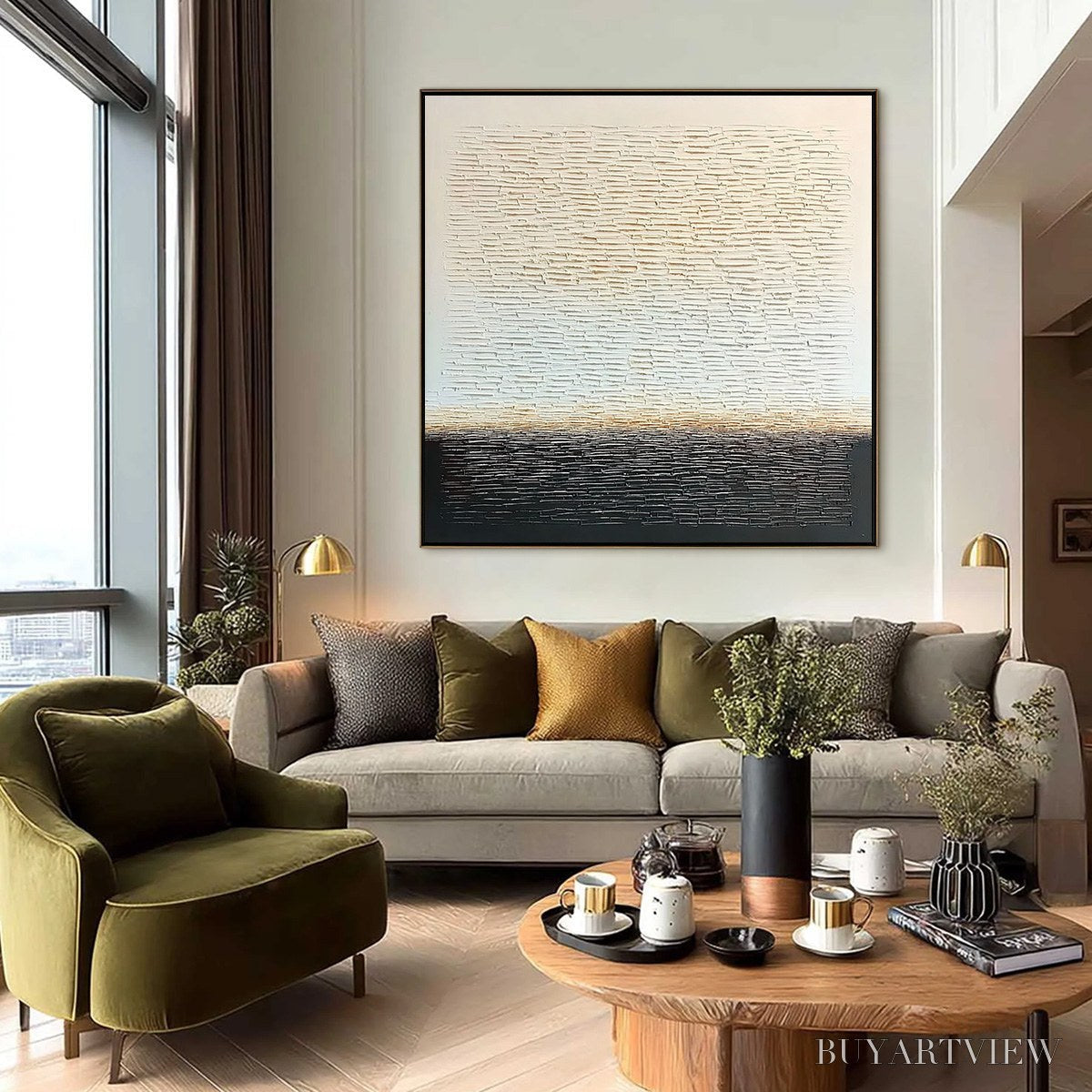 ARTOVITAS Echoes of Stillness – Large Square Textured Minimalist Abstract Painting - image 4