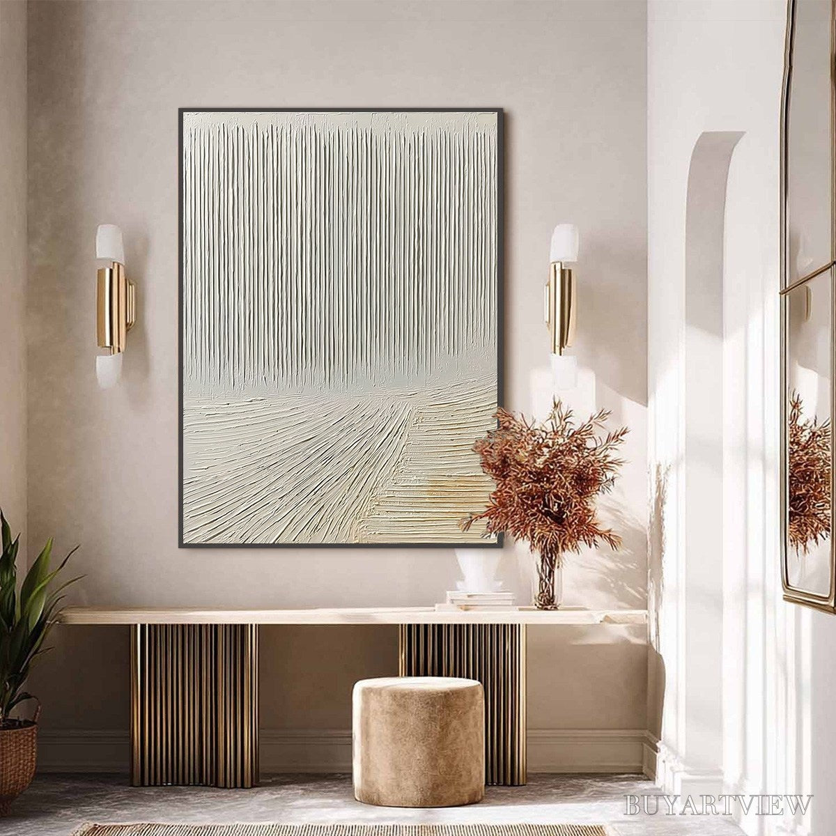 ARTOVITAS Convergence – Textured Minimalist Wabi Sabi Abstract Painting in White - image 2