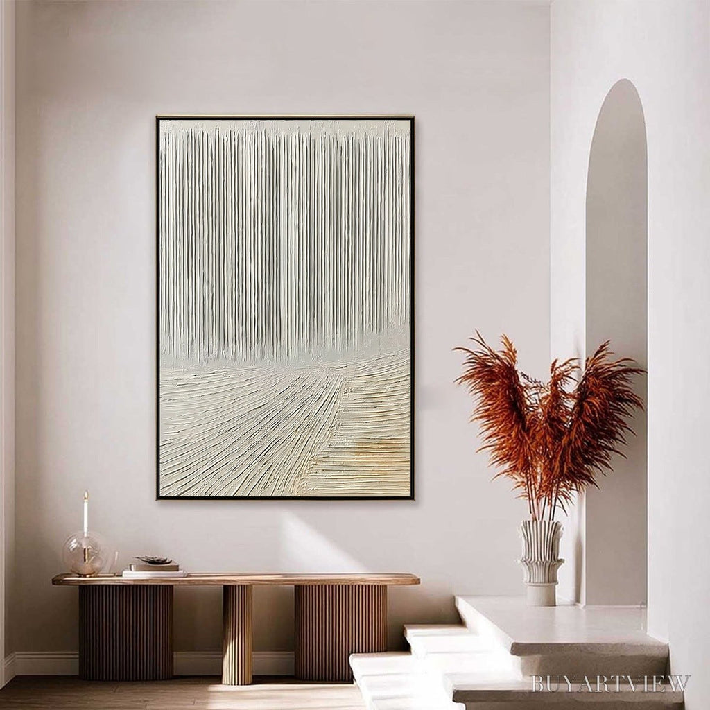 ARTOVITAS Convergence – Textured Minimalist Wabi Sabi Abstract Painting in White - image 4