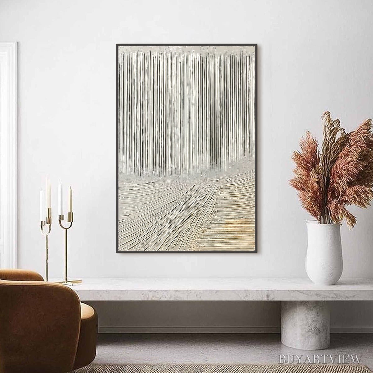 ARTOVITAS Convergence – Textured Minimalist Wabi Sabi Abstract Painting in White - image 6
