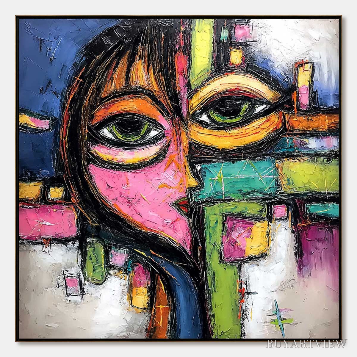 ARTOVITAS Kaleidoscope Gaze – Colorful Abstract Portrait Impasto Oil Painting - image 1