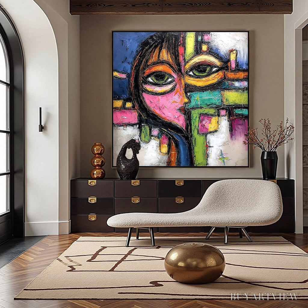 ARTOVITAS Kaleidoscope Gaze – Colorful Abstract Portrait Impasto Oil Painting - image 2