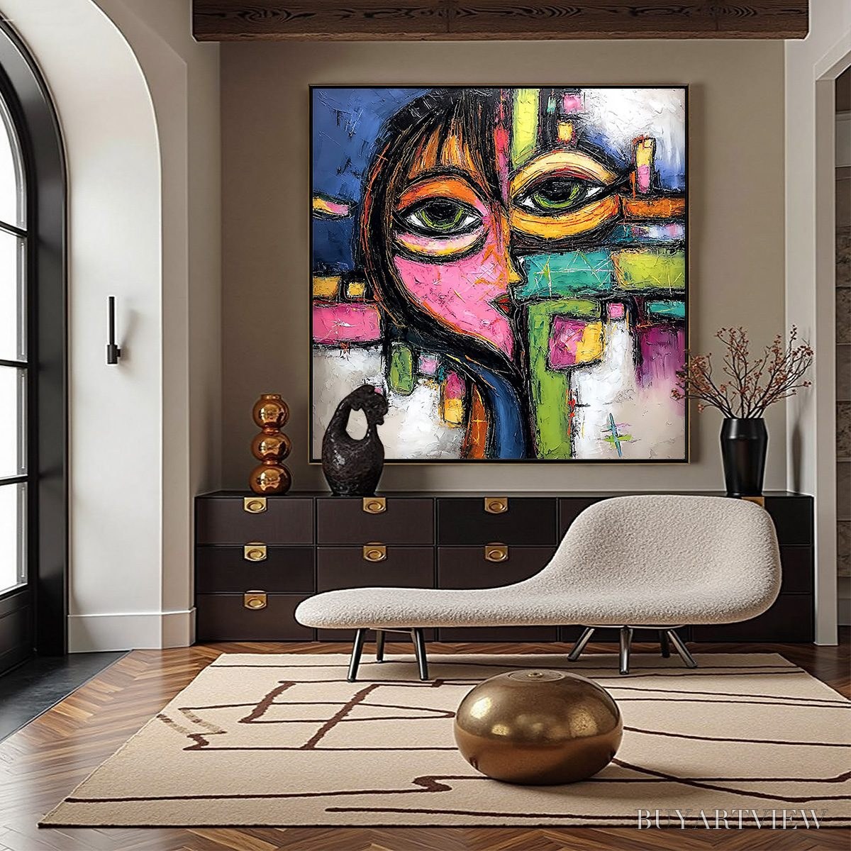 ARTOVITAS Kaleidoscope Gaze – Colorful Abstract Portrait Impasto Oil Painting - image 2
