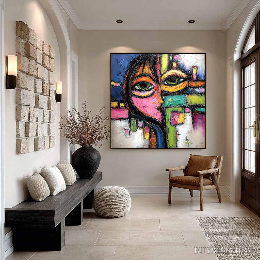 ARTOVITAS Kaleidoscope Gaze – Colorful Abstract Portrait Impasto Oil Painting - image 4