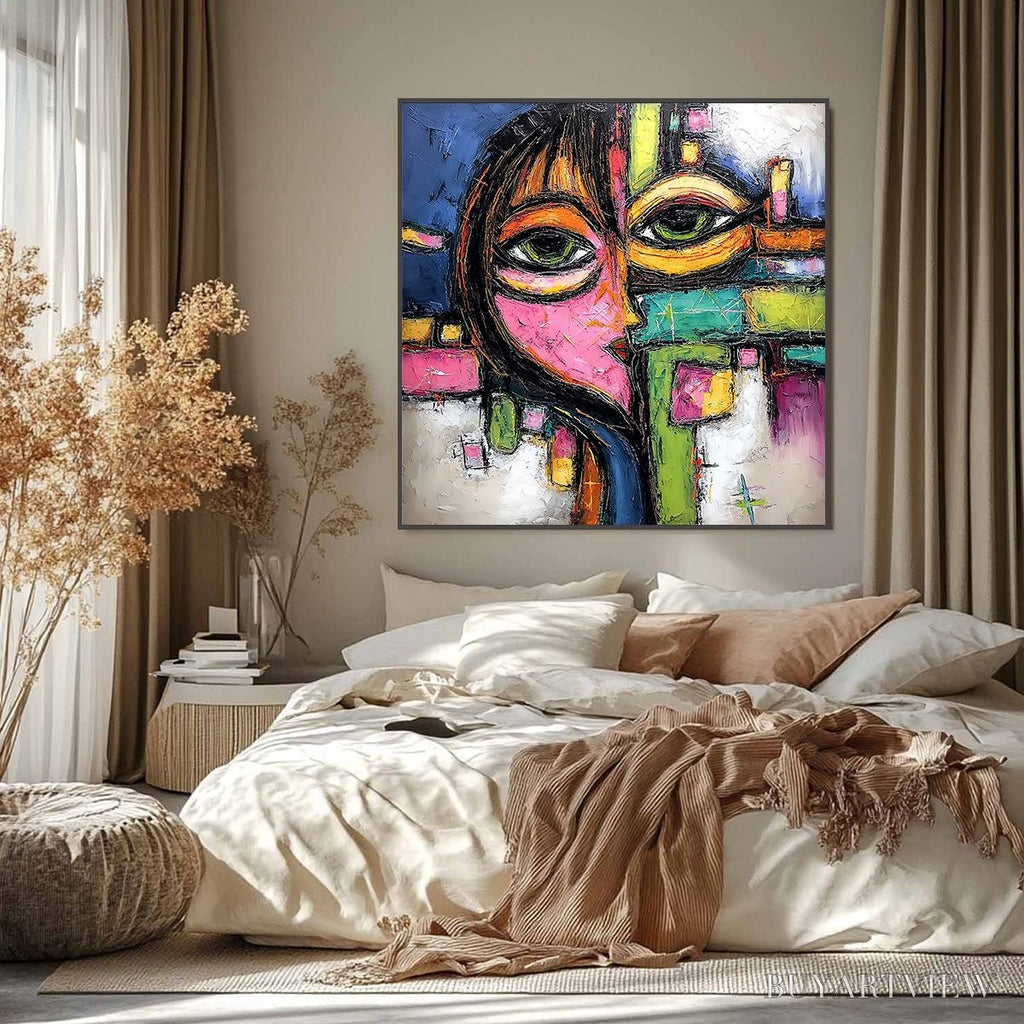 ARTOVITAS Kaleidoscope Gaze – Colorful Abstract Portrait Impasto Oil Painting - image 6