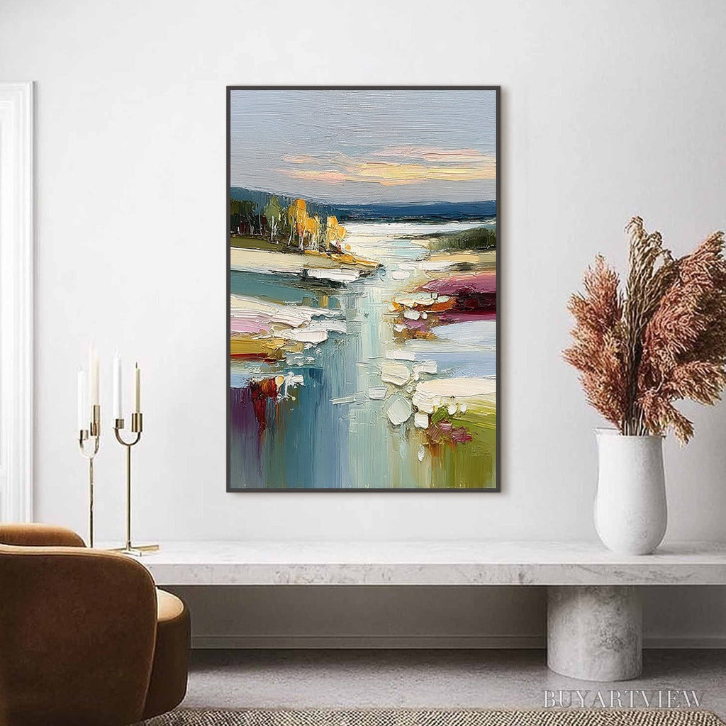 ARTOVITAS Autumn Reflections – Textured Abstract River Landscape Painting - image 2
