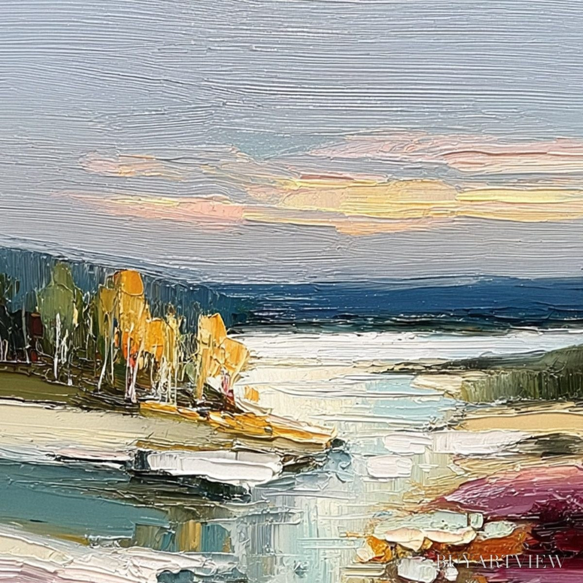 ARTOVITAS Autumn Reflections – Textured Abstract River Landscape Painting - image 3