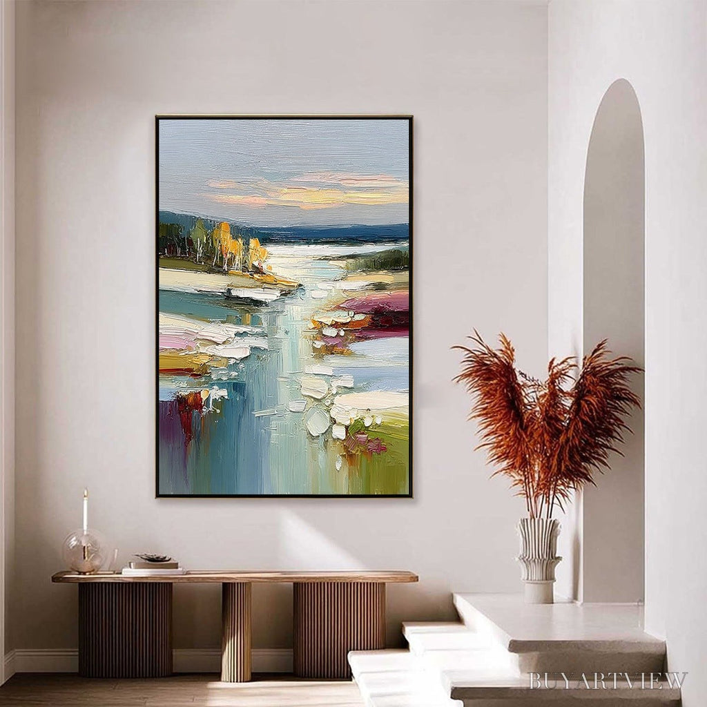 ARTOVITAS Autumn Reflections – Textured Abstract River Landscape Painting - image 4