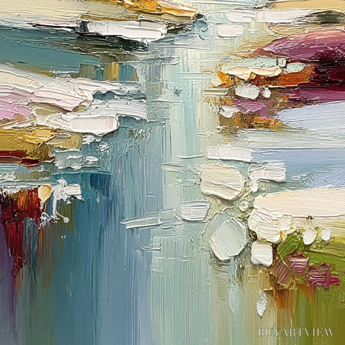 ARTOVITAS Autumn Reflections – Textured Abstract River Landscape Painting - image 5