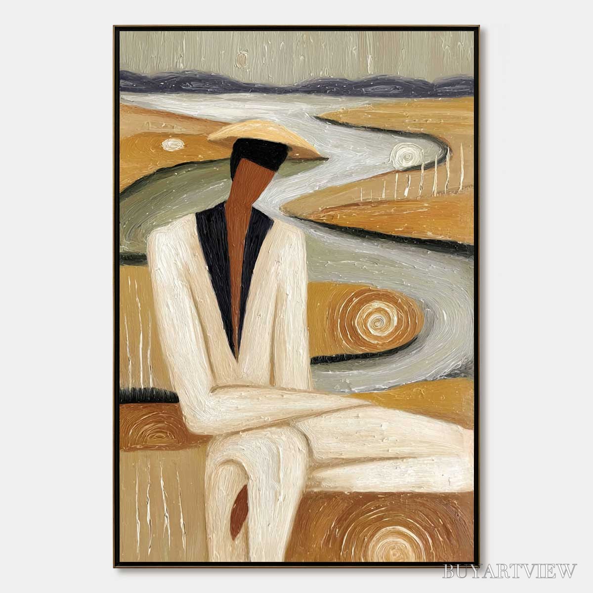 ARTOVITAS Earthen Contemplation – Textured Figurative Art of a Man in a Serene Landscape - image 1