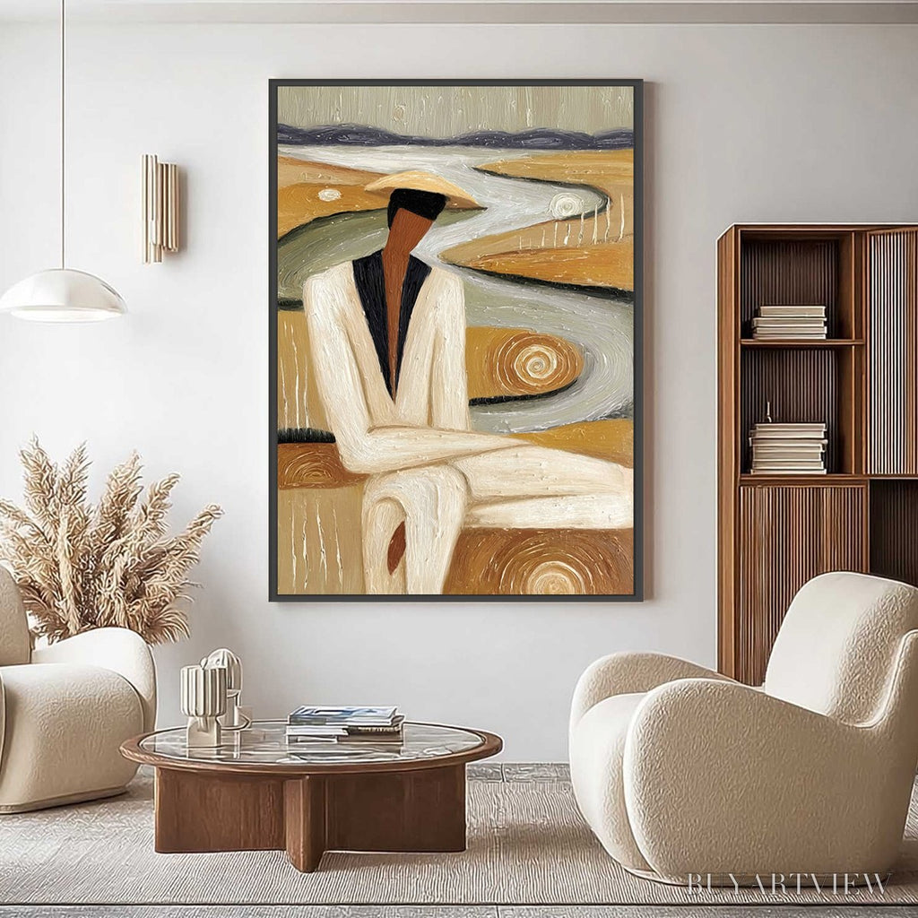 ARTOVITAS Earthen Contemplation – Textured Figurative Art of a Man in a Serene Landscape - image 2