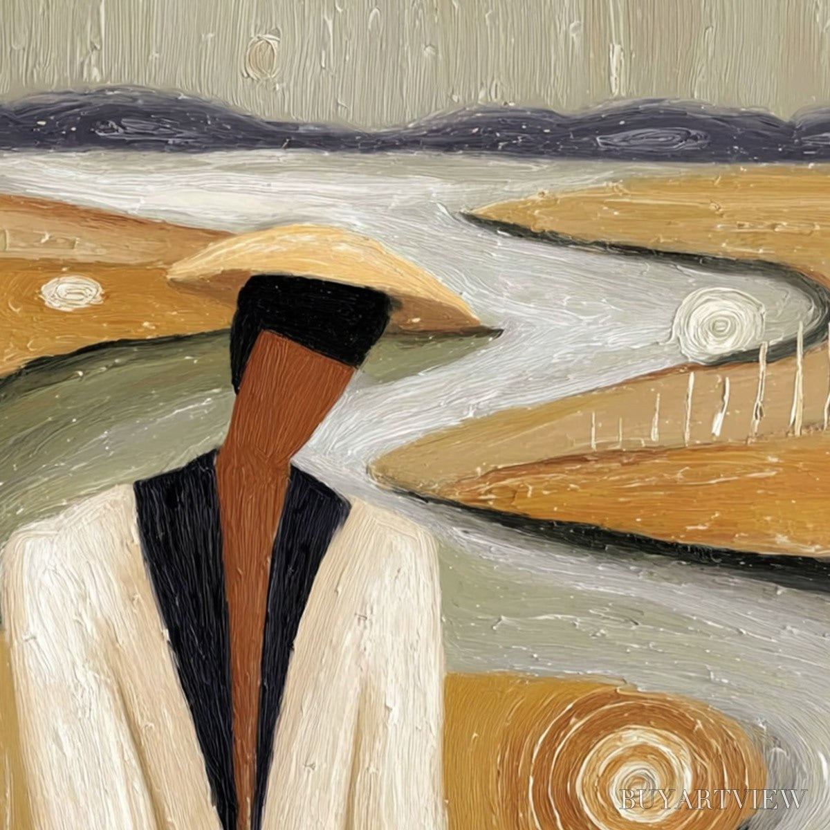ARTOVITAS Earthen Contemplation – Textured Figurative Art of a Man in a Serene Landscape - image 3