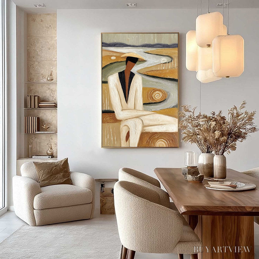 ARTOVITAS Earthen Contemplation – Textured Figurative Art of a Man in a Serene Landscape - image 4