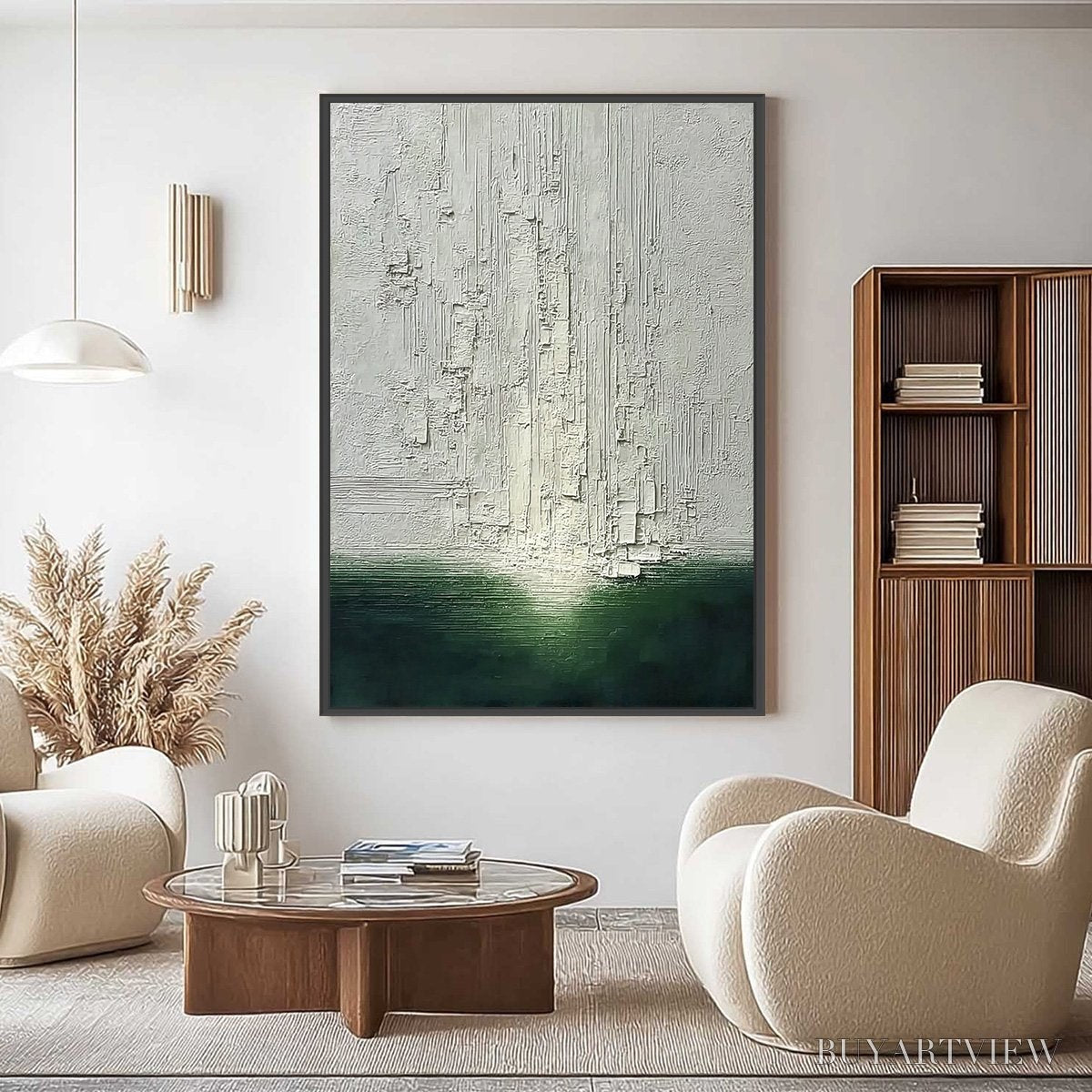 ARTOVITAS Veridian Horizon – Textured Wabi Sabi Abstract Landscape Painting - image 2