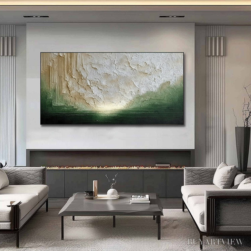 ARTOVITAS Emerald Horizon – Textured Wabi Sabi Abstract Landscape Painting - image 2